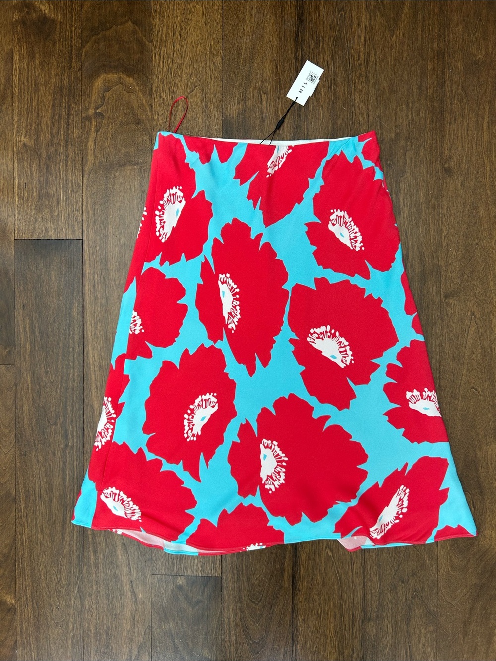 Milly Red and Turquoise Floral A-Line Skirt
